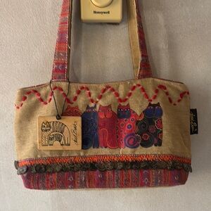 Vintage Laurel Burch Cat Design Small Tote Bag - Multicolor